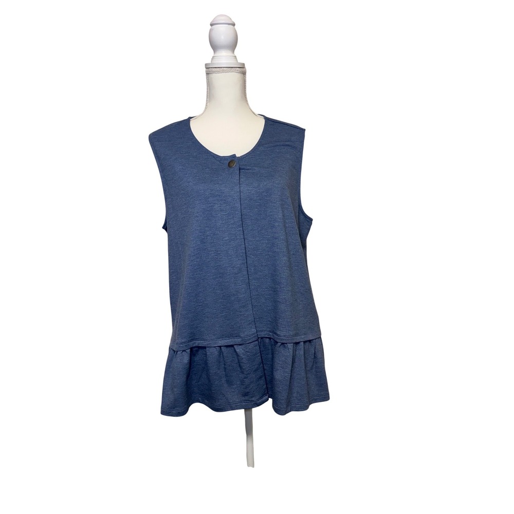 LOGO Lounge Blue Sleeveless Cardigan with Button Women's Size Large‎